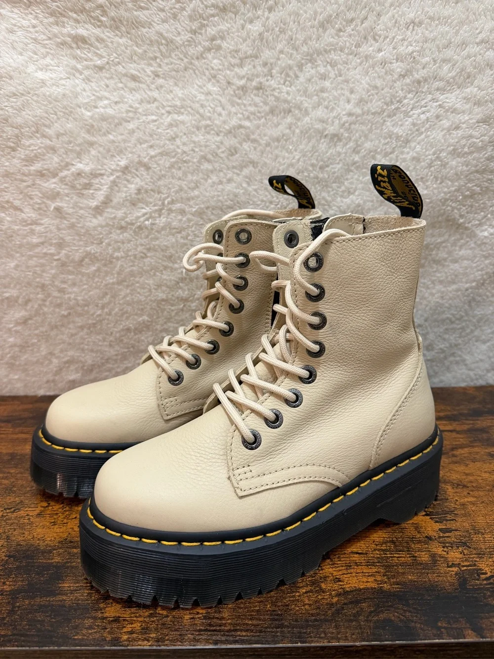 Dr Martens Boots Womens 6 Jadon III Pisa Leather Platform Combat Beige Grunge
